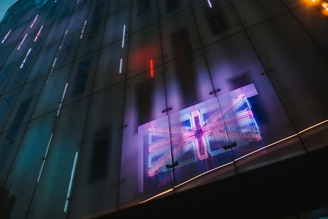 a building with a large glass wall